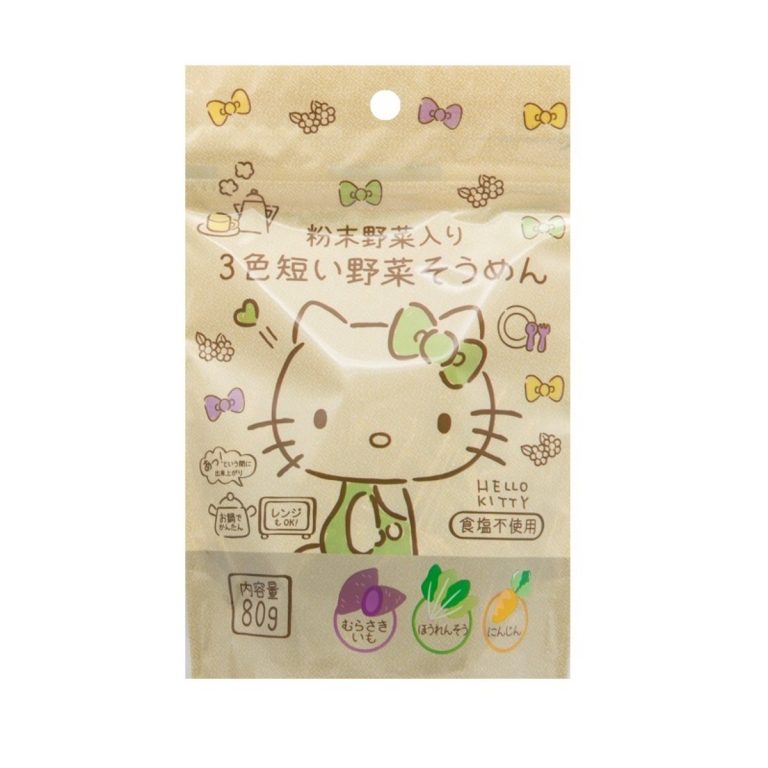 カネス製麺- HELLO KITTY 粉末野菜入り3色短い野菜そうめん 80g