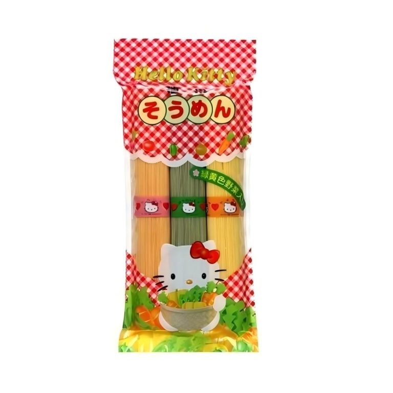 KANESU SEIMEN- KANESU HELLO KITTY Green & Yellow Vegetable Banshu Somen 3 Packs 300g