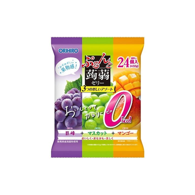Orihiro- Zero-Cal Chewy Konjac Jelly Pouch Kyoho Grape + Muscat + Mango Flavor 432g