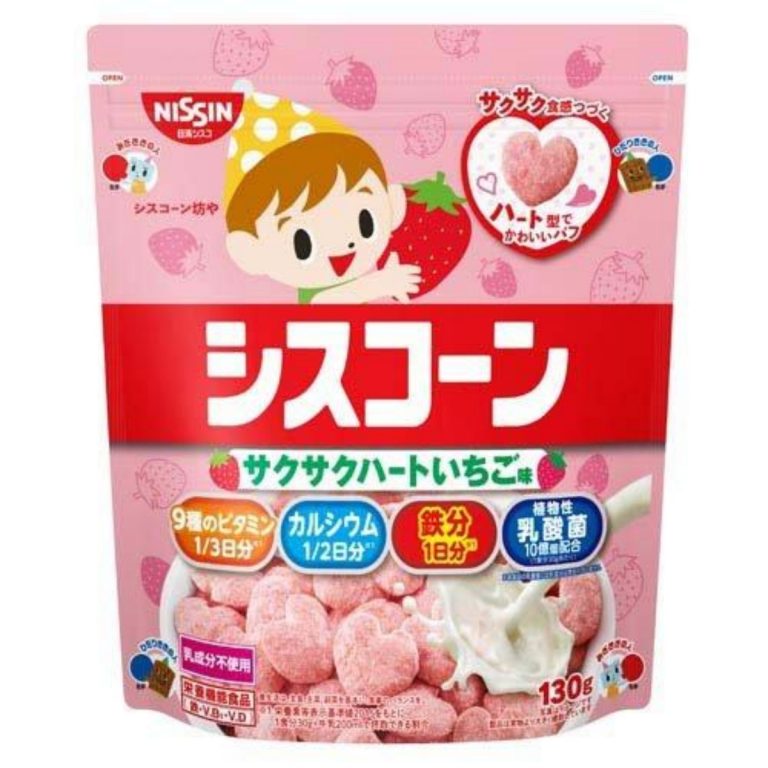 NISSIN- Cereal Corn Crispy Heart Strawberry Flavor 130g