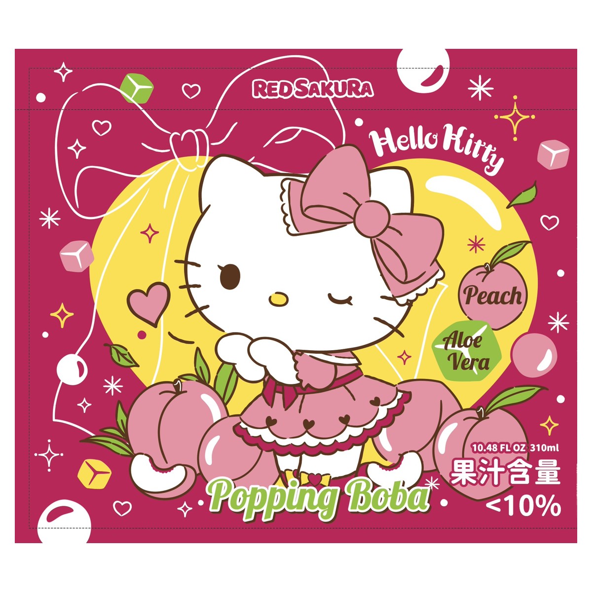 紅櫻花- Hello Kitty蜜桃蘆薈爆爆珠飲料 310ml