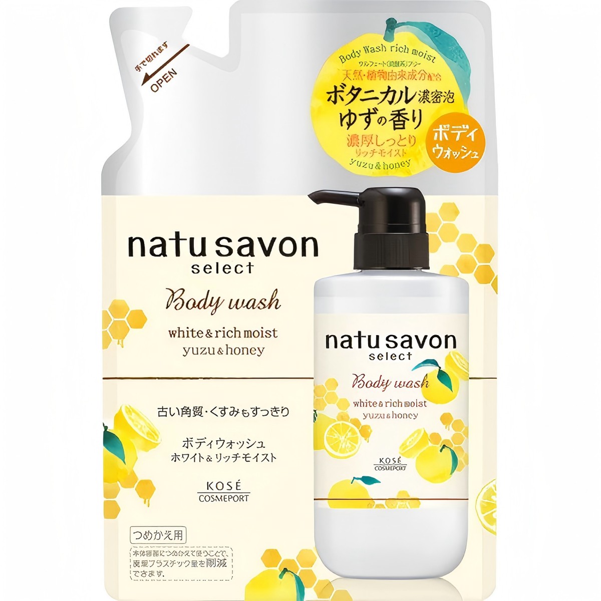 高絲- Softymo NatuSavon Select White 沐浴乳（高保濕・柚子蜂蜜香／補充包） 360ml
