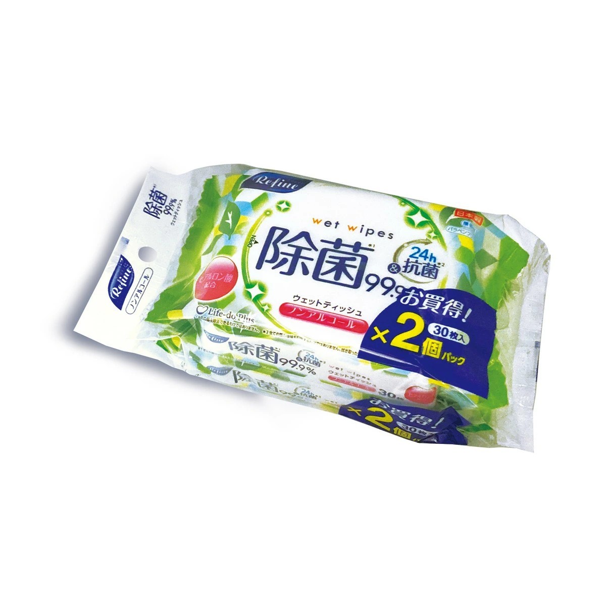 Life-do.Plus- リファイン ノンアルコール除菌 おでかけウェットティッシュ 30枚2P 212g