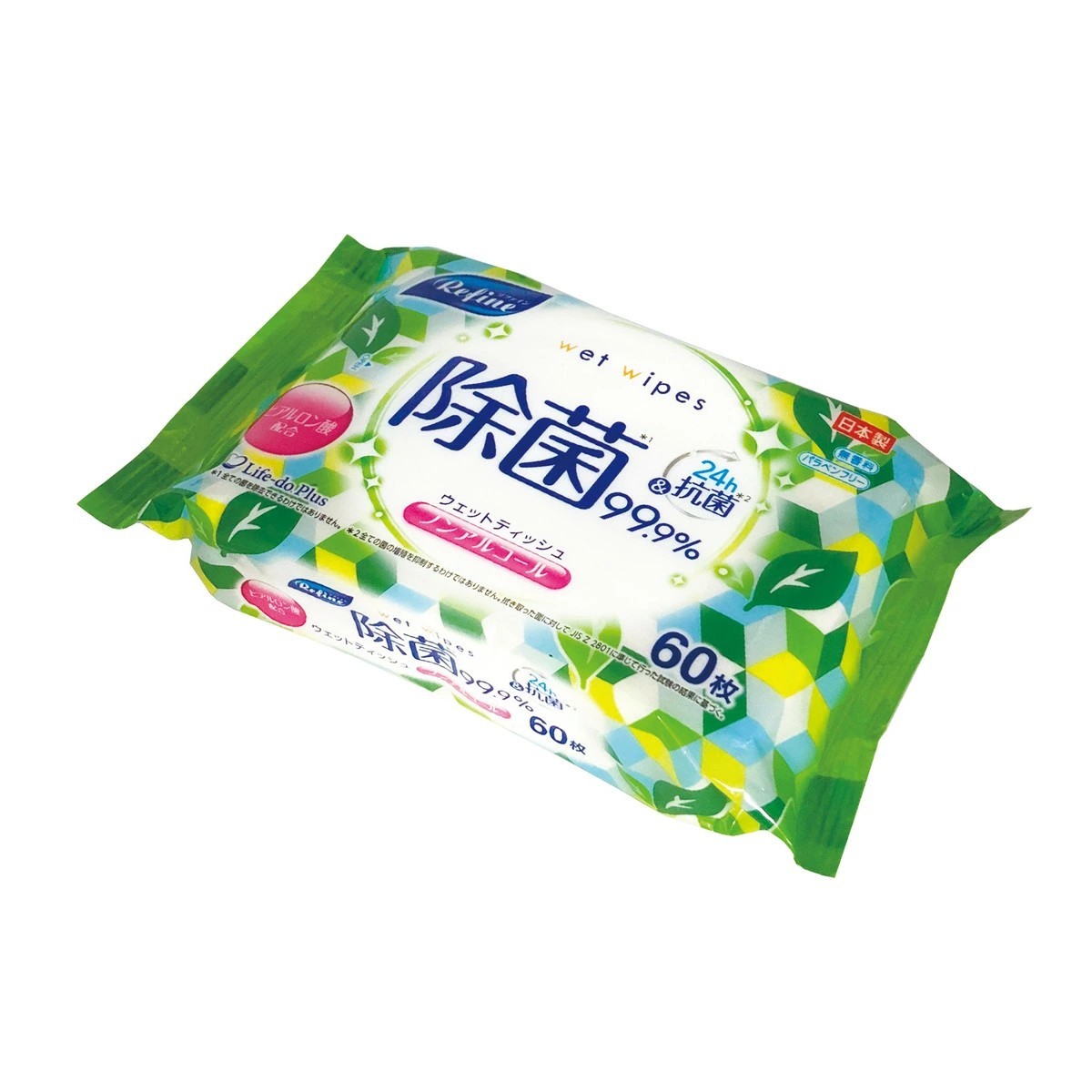 Life-do.Plus- Refine Non-Alcohol Sanitizing Wet Wipes 60 sheets (1 pack) 153g