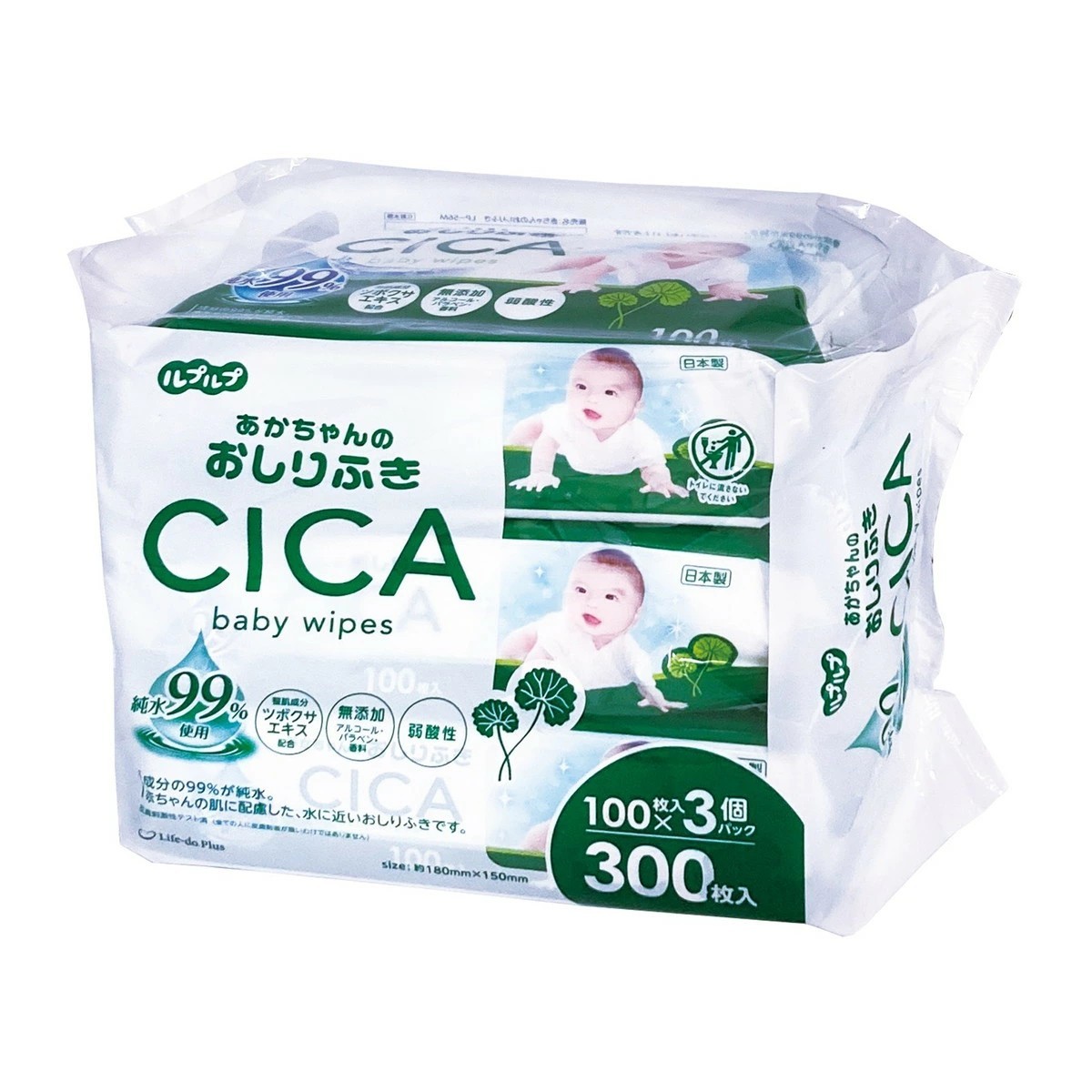Life-do.Plus- LPLP Baby Bottom Wipes with CICA 100 sheets × 3 packs 822g