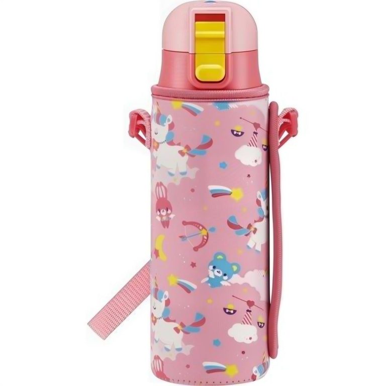 Skater- One-push direct stainless steel bottle with lock, with wet fabric bottle cover unicorn