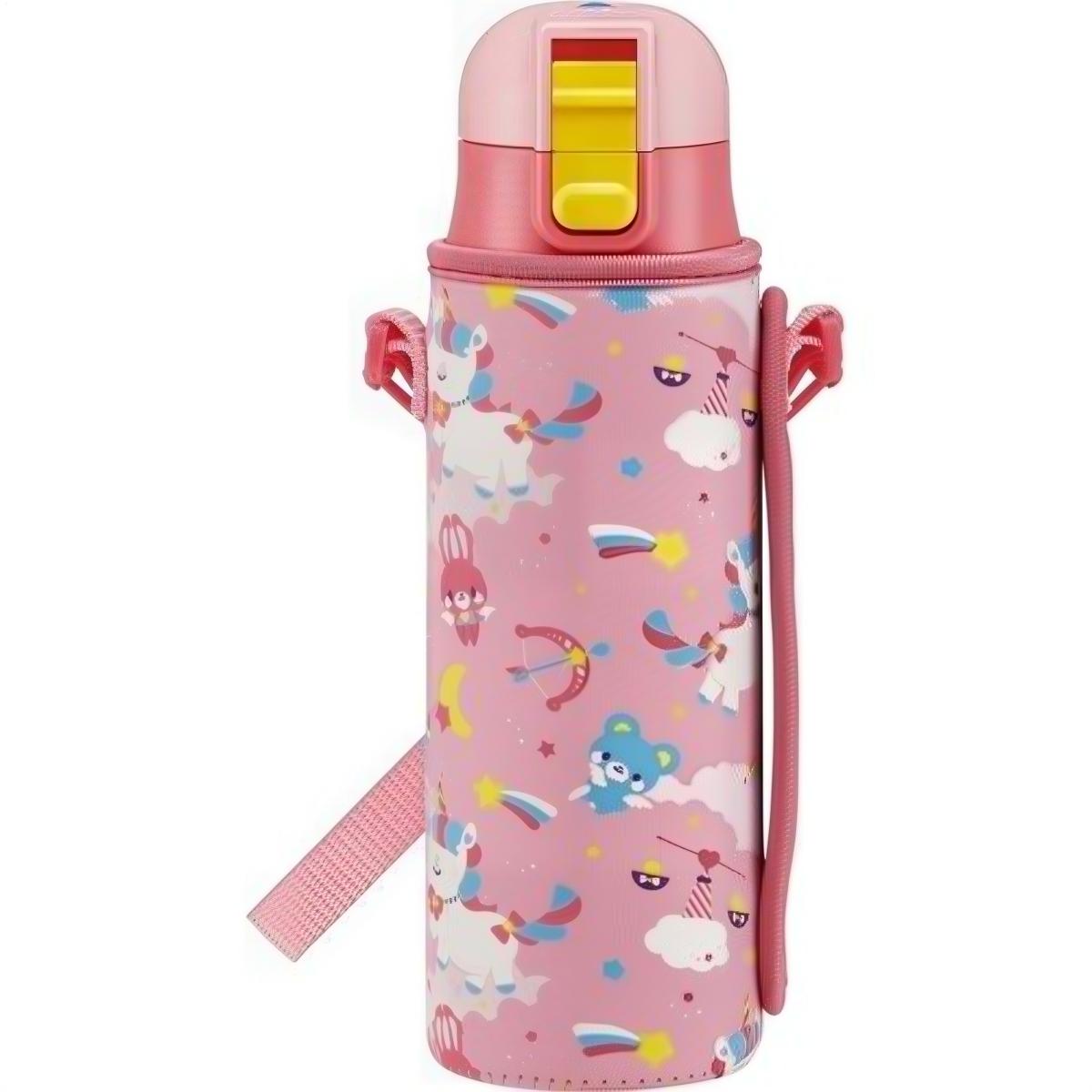 Skater- One-push direct stainless steel bottle with lock, with wet fabric bottle cover unicorn
