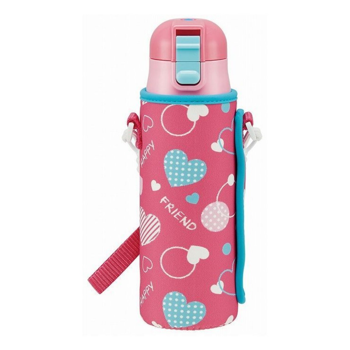 Skater- One-push direct stainless steel bottle with lock, with wet fabric bottle cover Heart Polka Dot