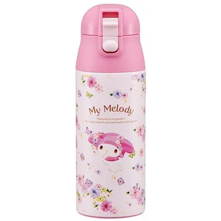 Skater- Ultra-Lightweight One-Push Stainless Steel Water Bottle - My Melody Pastel Vivid Watercolor Floral