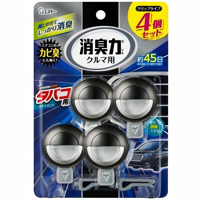 ST- Shoshuriki Car Deodorizer – Clip Type – 4-Pack – For Tobacco Odor – Sky Mint 3.2mlx4