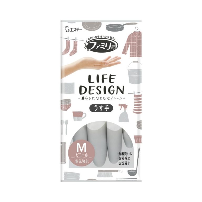 ST- Family Vinyl Thin Gloves Life Design, Size M, Gray (10 x24)