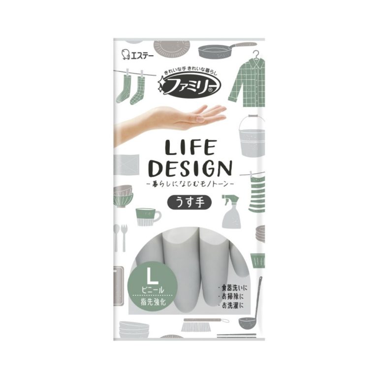 ST- Family Vinyl Thin Gloves Life Design, Size L, Gray (10 x24)