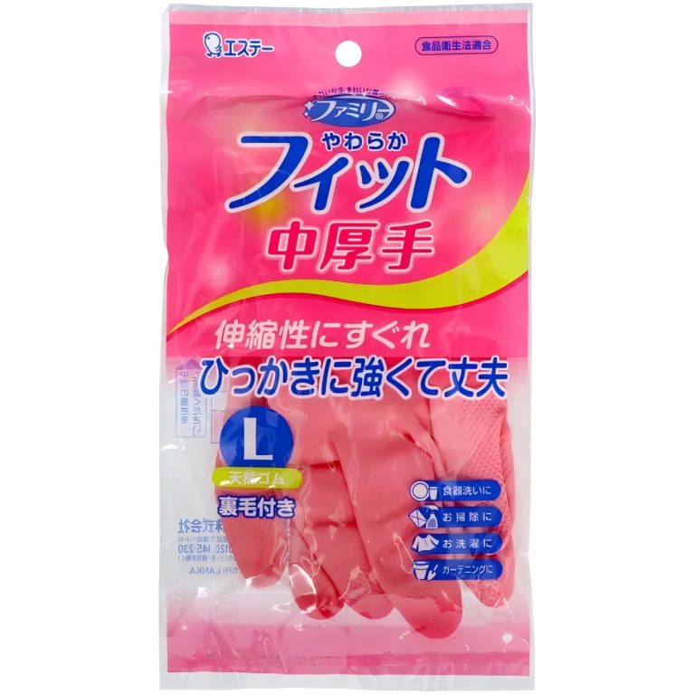 ST- Family 柔軟貼合 天然橡膠中厚手手套 L 粉色 (10×12）
