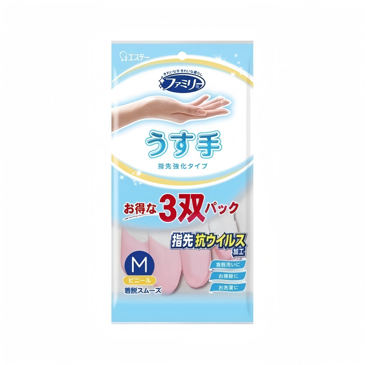 ST- ファミリー ビニールうす手 指先強化 Ｍ ３双パック （５×12）