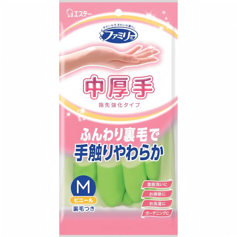 ST- Family Vinyl Medium-Thick Gloves, Reinforced Fingertips, Size M, Green (10 x12)