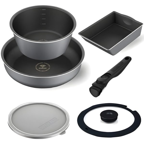 Irisu Ōyama- Diamond Coated Frying Pan Deep Reinforced IH 6-Piece Set DCI-S6S