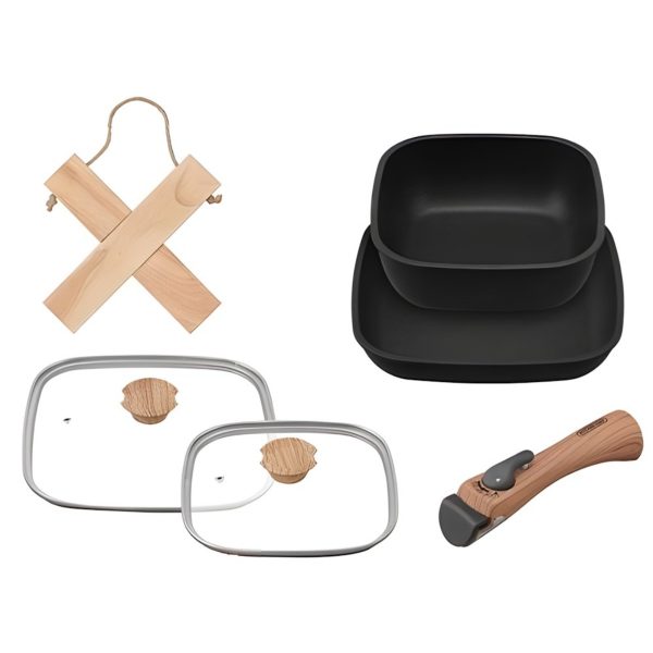 Irisu Ōyama- Skillet-Coated Square Pan 6-Piece Set Black SKL-SE6S