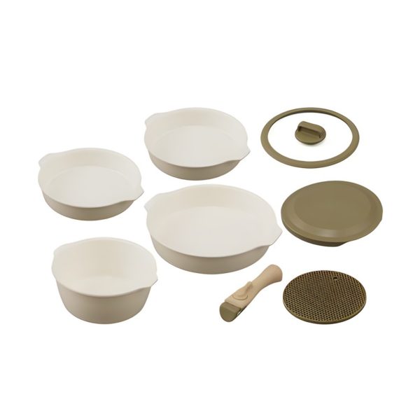 Irisu Ōyama- Frying Pan That Becomes a Plate 8-Piece Set Ivory DPAN-8S