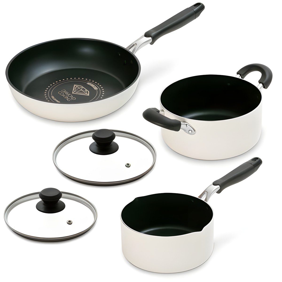 Irisu Ōyama- Diamond Coated Frying Pan & Pot 5-Piece Set White DCI-FP5S
