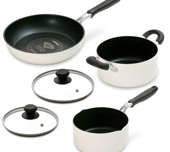 Irisu Ōyama- Diamond Coated Frying Pan & Pot 5-Piece Set White DCI-FP5S