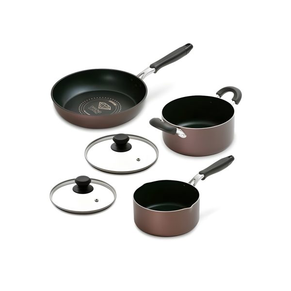 Irisu Ōyama- Diamond Coated Frying Pan & Pot 5-Piece Set Brown DCI-FP5S