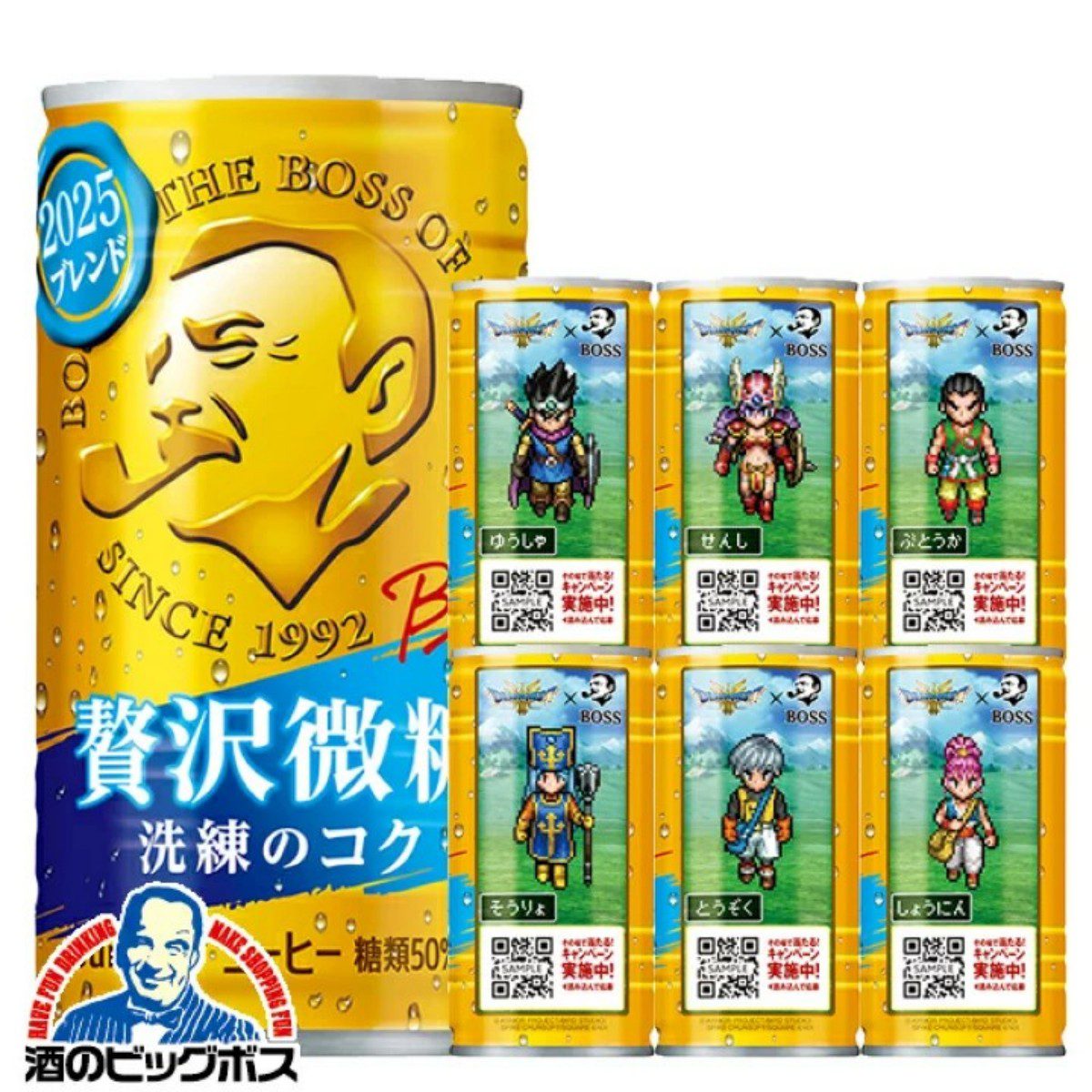 SUNTORY- BOSS Premium Low Sugar 6-Can Pack Dragon Quest Design 185g