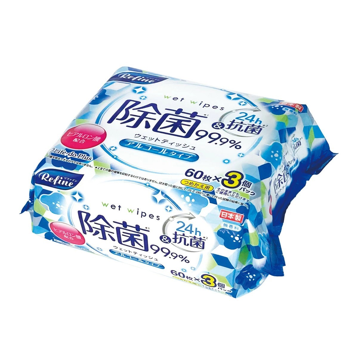 Life-do.Plus- リファイン アルコール除菌ウェットティッシュ 60枚3P 465g