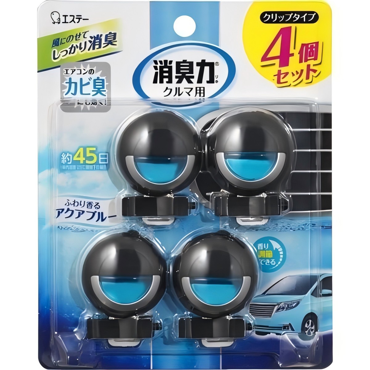ST- クルマの消臭力 クリップタイプ 4個セット アクアブルー 3.2ml×4