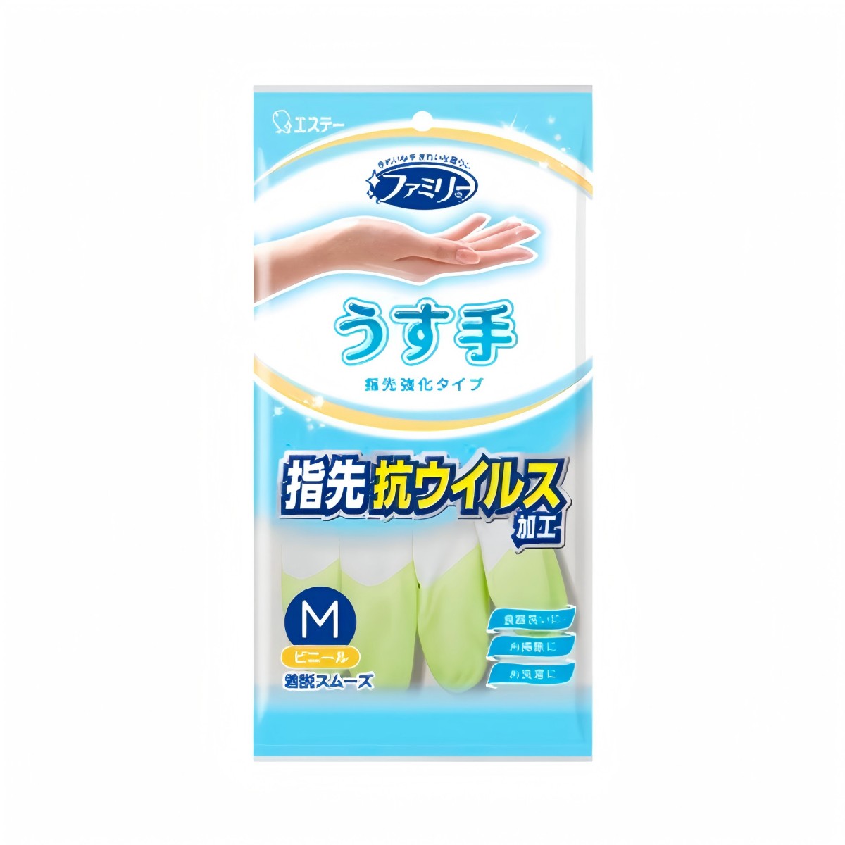 ST- ファミリー ビニールうす手 指先強化 M グリーン (10×24）