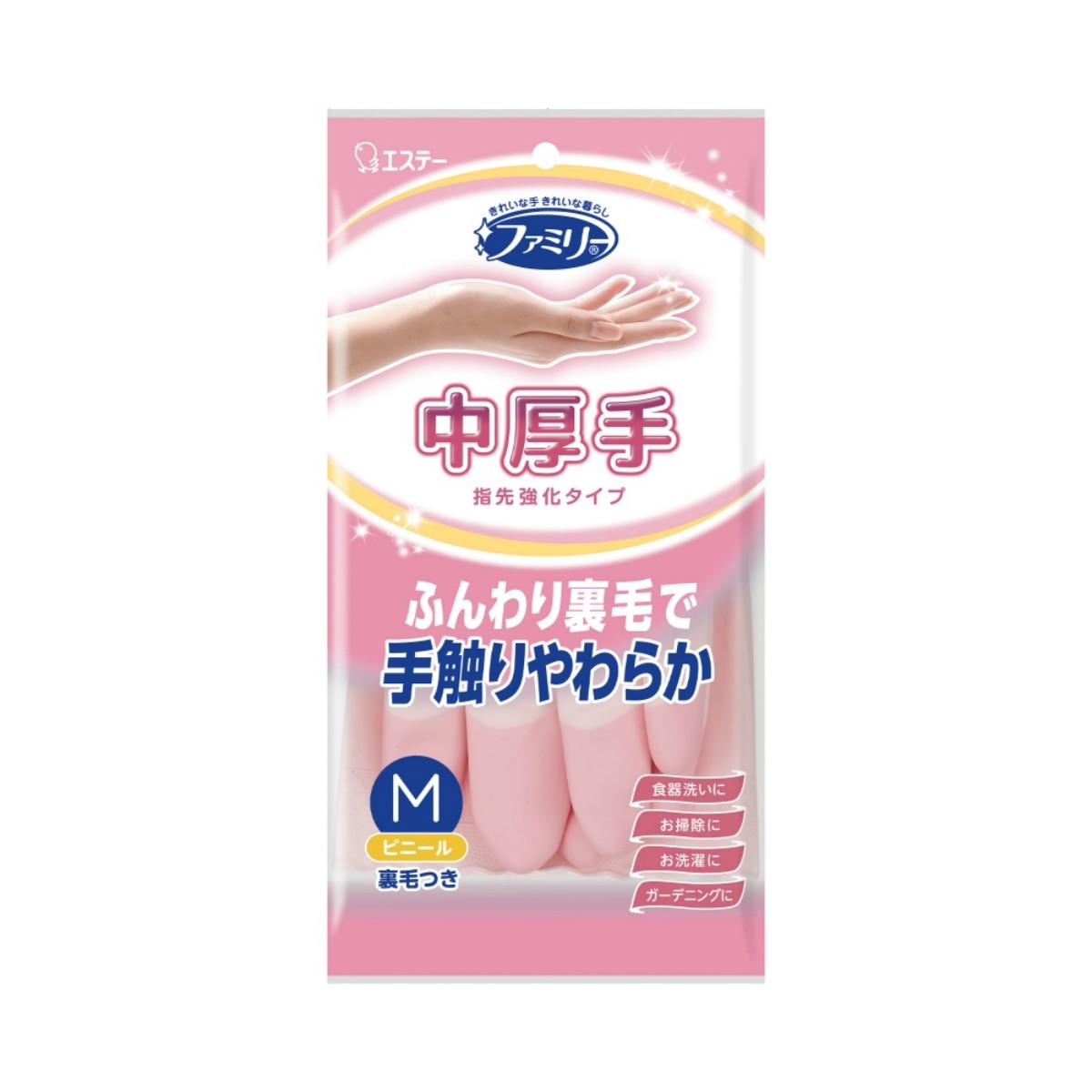 ST- ファミリー ビニール中厚手 指先強化 Ｍ ピンク (10×12）